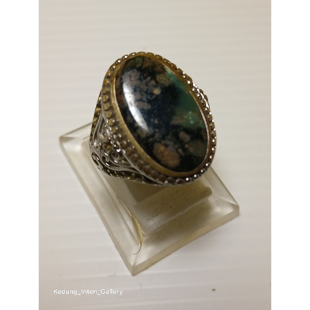 Cincin Pria Batu Pirus Persia Asli Natural Warna Hitam / Cincin Batu Pirus / Natural Turquoise