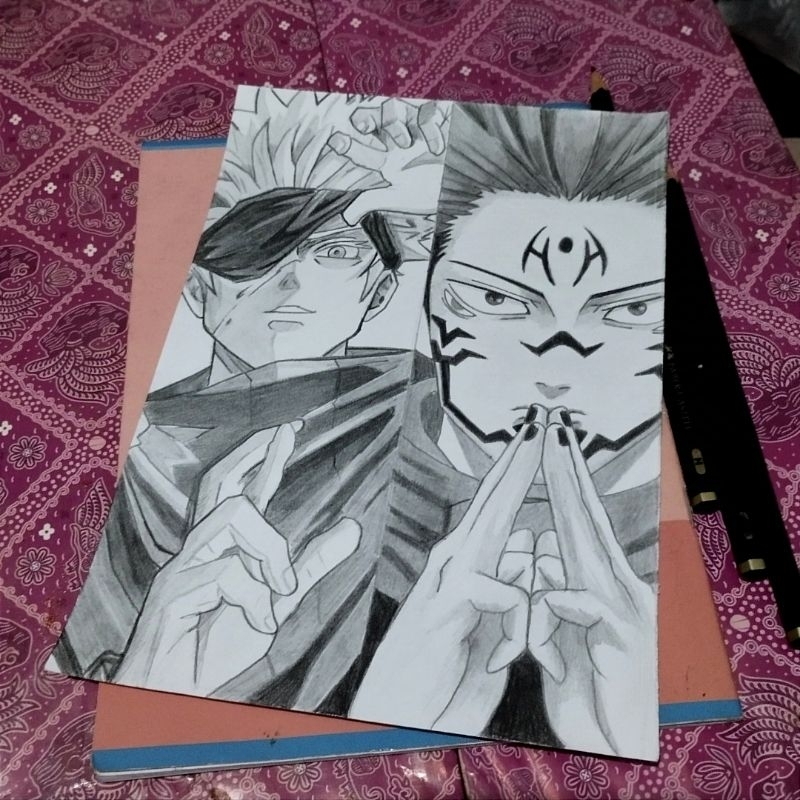 Anime / Gambar Sketsa SUKUNA Jujutsu Kaisen (hitam putih)