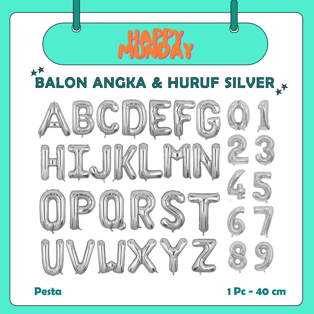 Happymunday  Balon Foil Huruf Angka Silver 40cm SATUAN