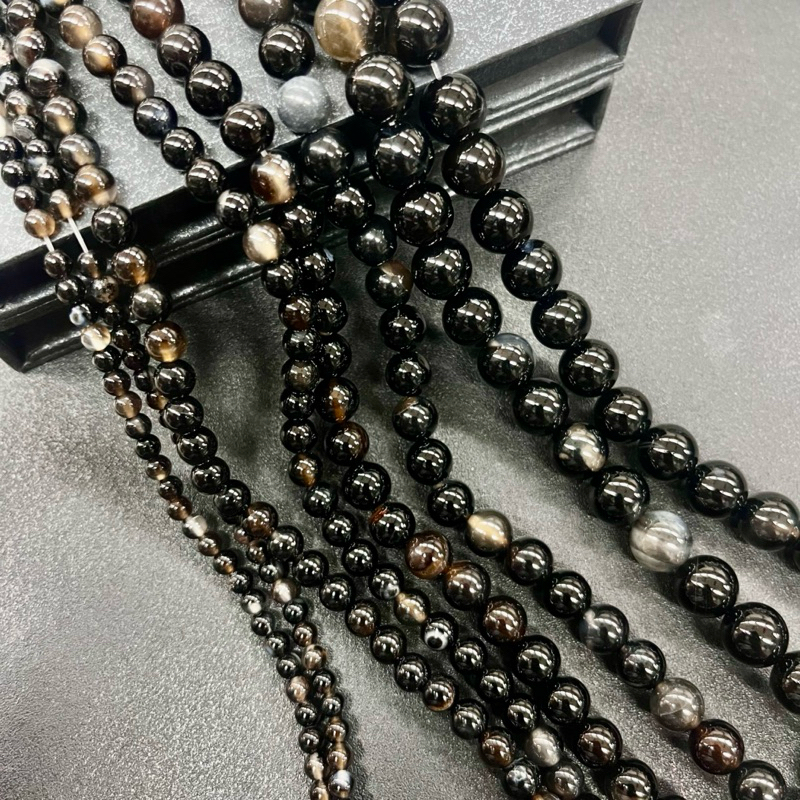 Manik Batu Alam Hitam Stripe 4mm 6mm 8mm 10mm