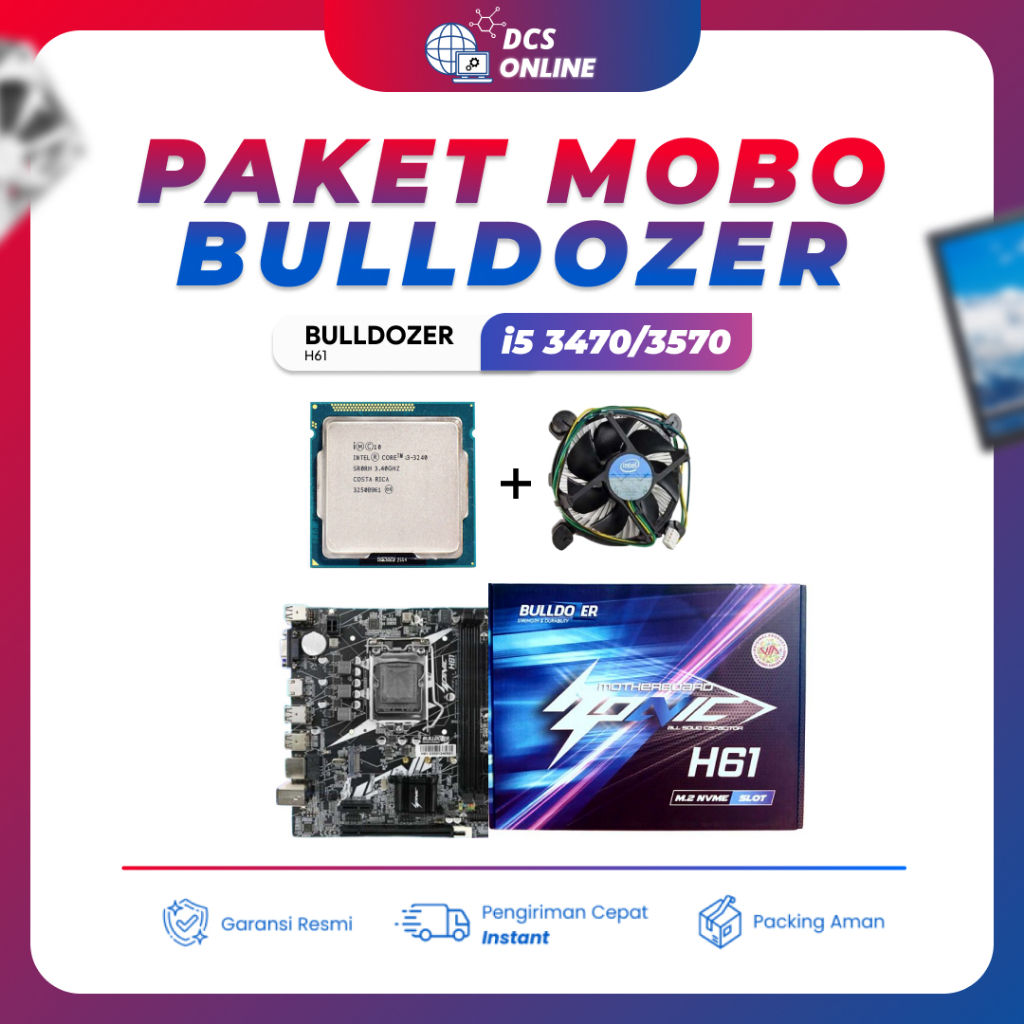 PAKET MOBO MOTHERBOARD BULLDOZER H61 INTEL CORE i5 3470 / 3570 FAN PROCESSOR
