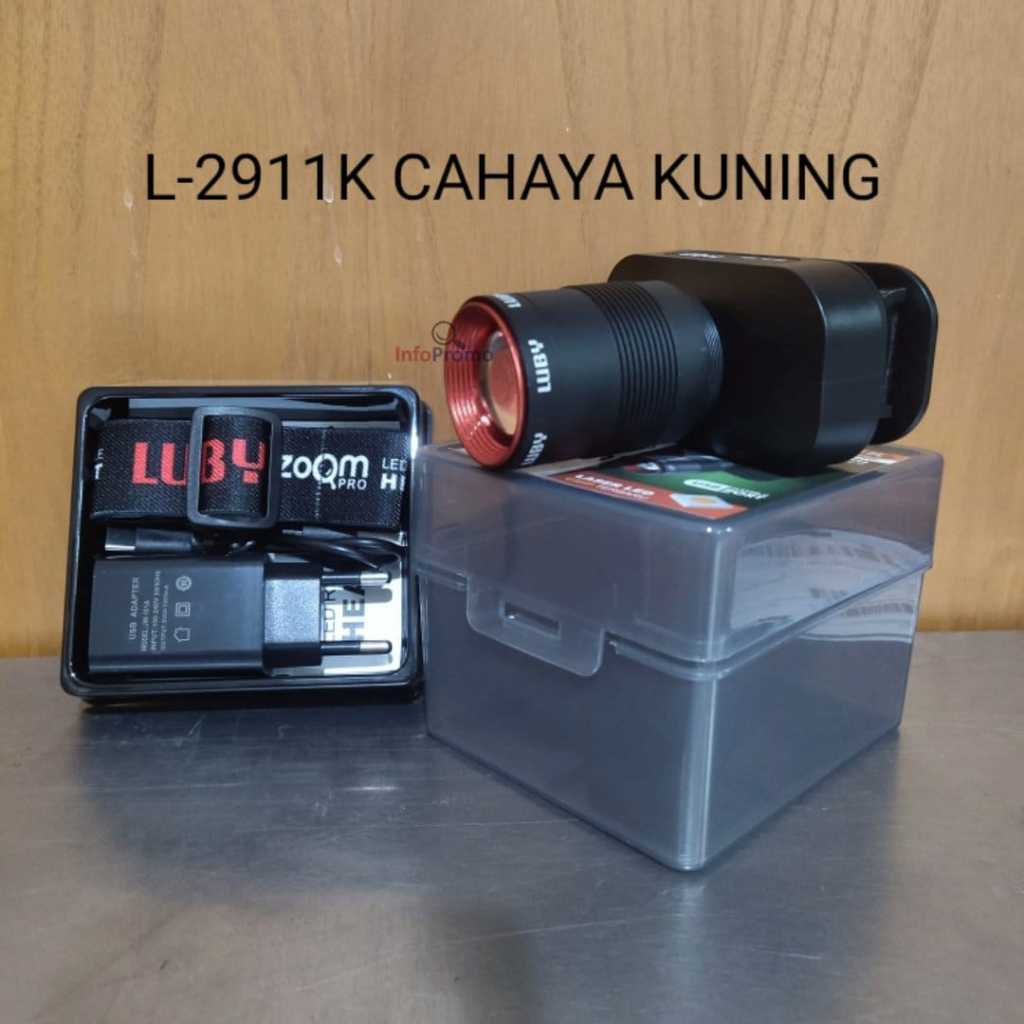 Senter Kepala LED Luby L-2911K 60W Zoom pro Cahaya kuning Garansi Resmi Original