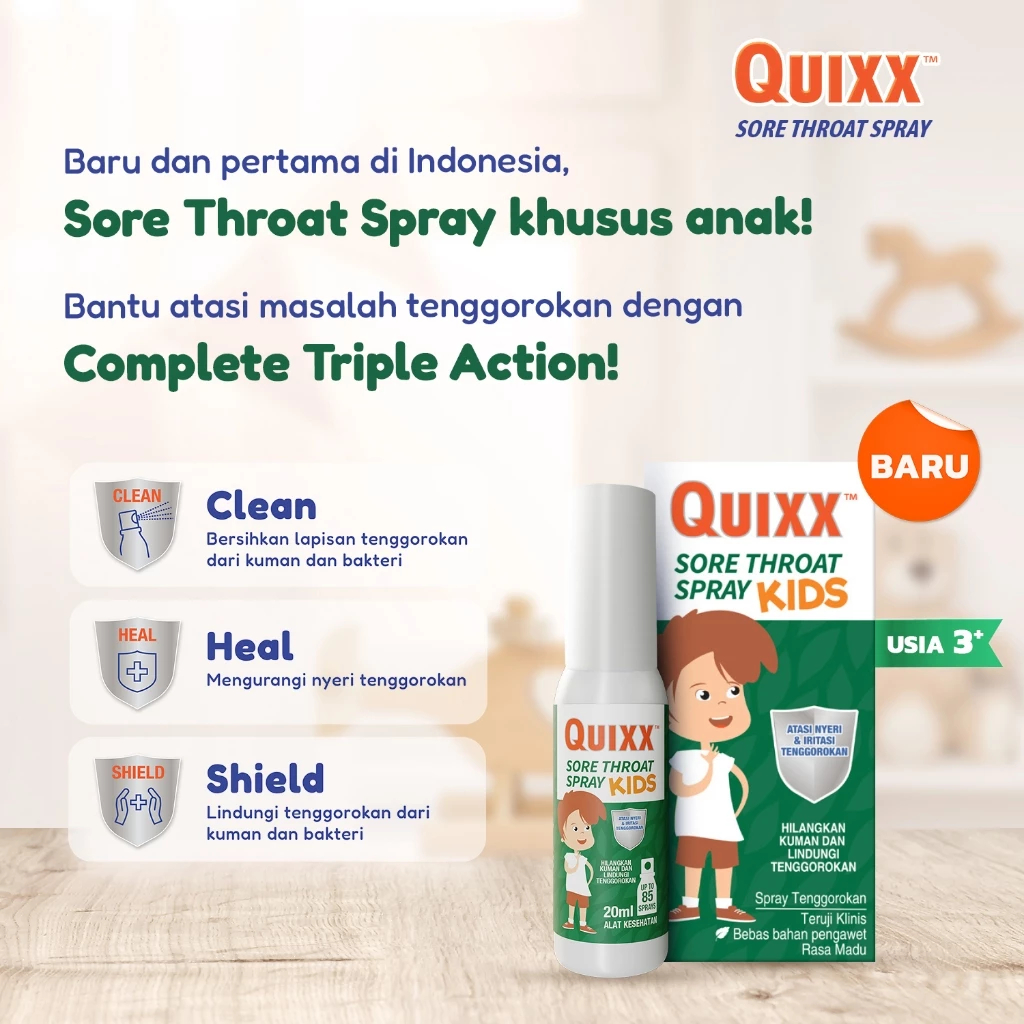 Quixx Sore Throat Spray Kids 20ml / Mengurangi Nyeri Tenggorokan Anak / Obat Sakit Tenggorokan Anak