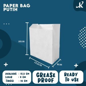 

KJPPACK Paper Bag Anti Minyak White Satchel 17 CM | Tebal Isi 100 PCS - Kemasan Gorengan
