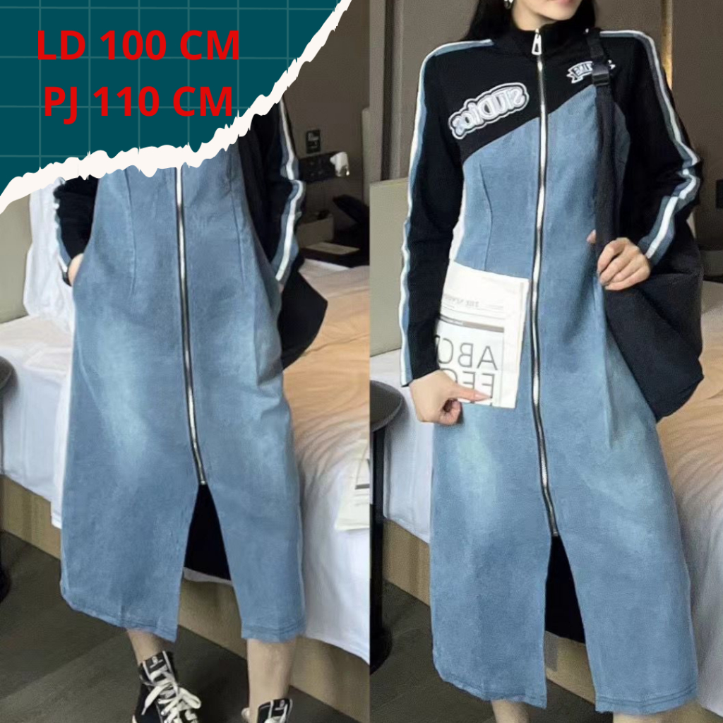 Dress Kaos Tunik Midi PREMIUM IMPORT - Twin denim