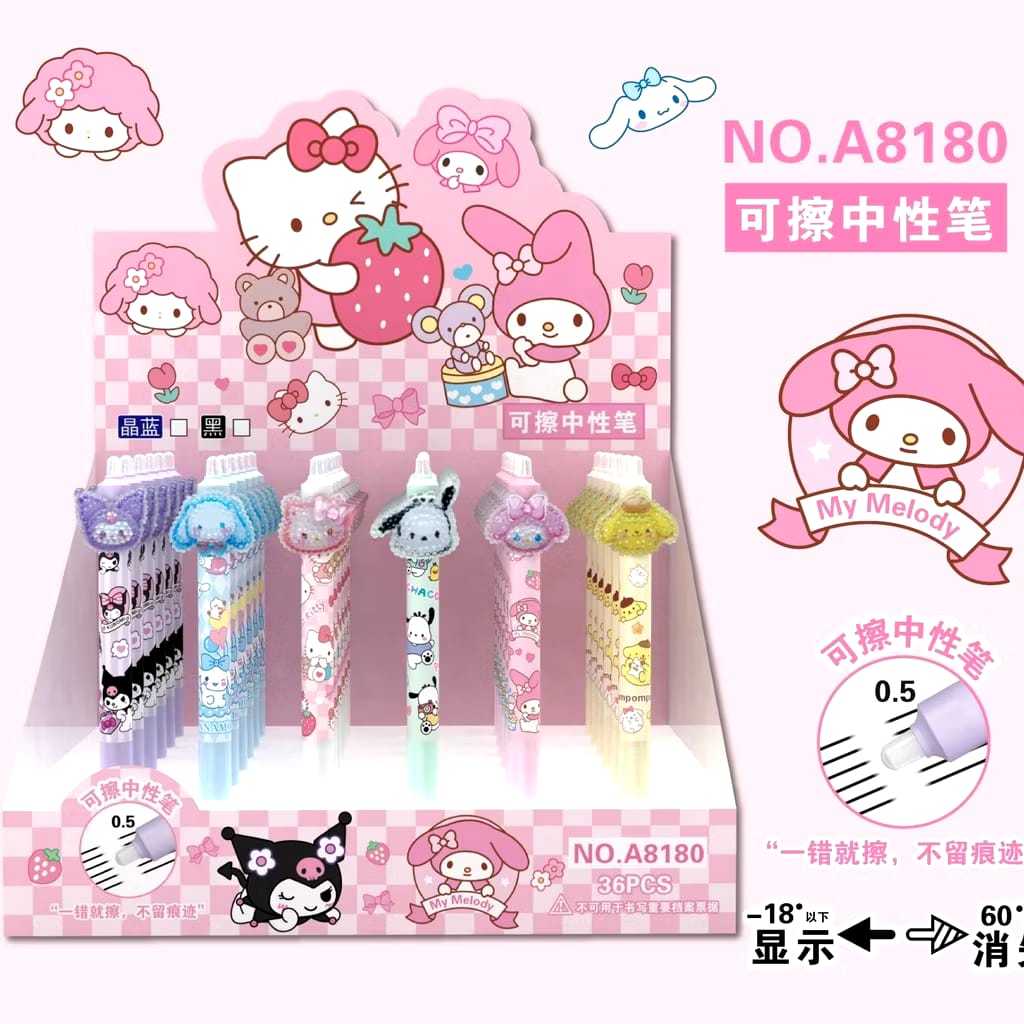 

1 pcs Pulpen Bisa Dihapus Motif SANRIO Bolpoin Gel Erasable Yang Bisa Dihapus / Pulpen Gel Karakter