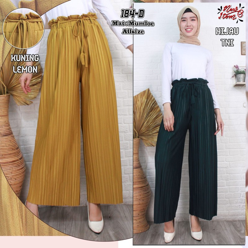 CELANA KULOT TALI PLISKET WANITA PREMIUM MODEL LURUS BAHAN MUMLOE - 184D