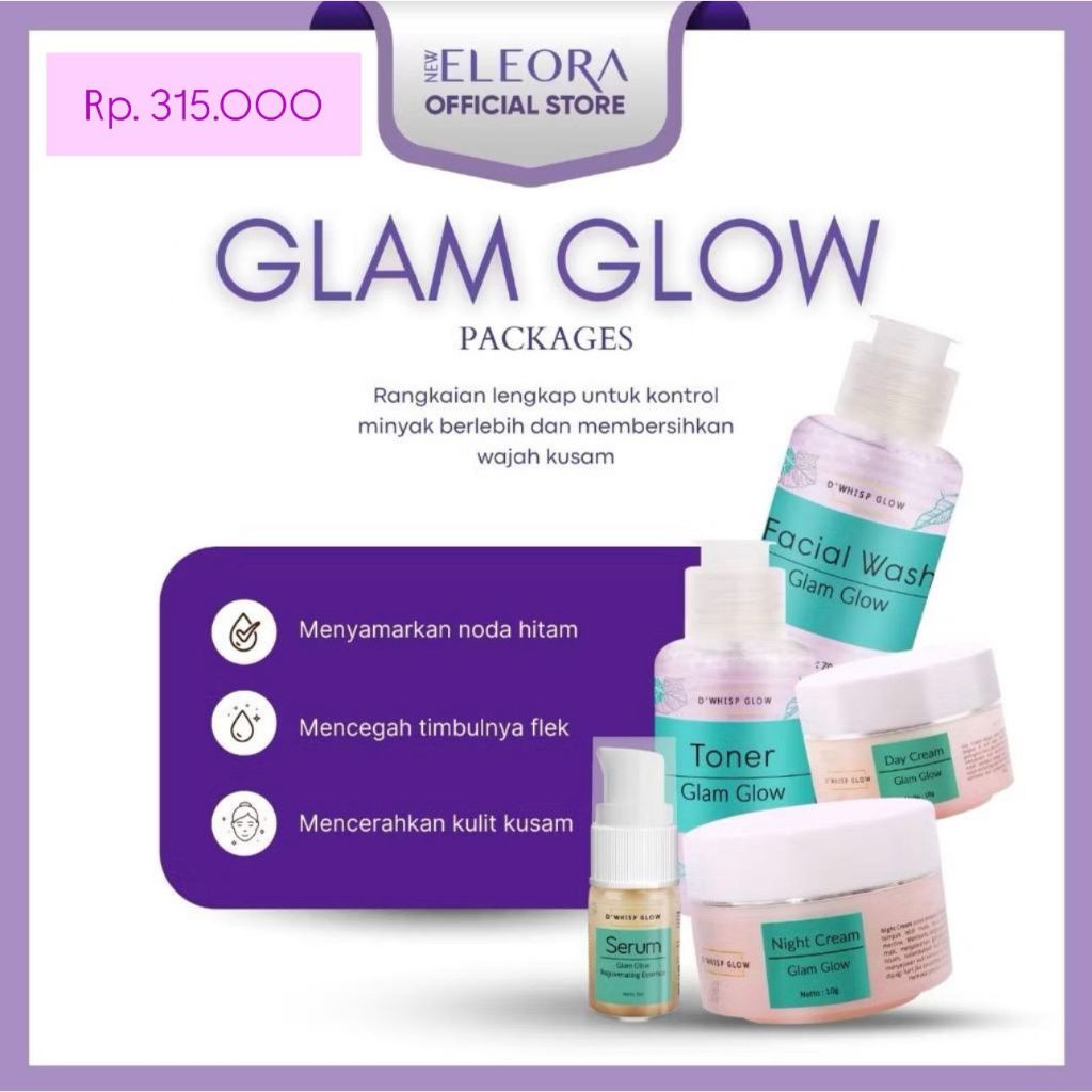 Eleora D'WHISP GLOW Paket Skincare Glam Glow - Pencerah Wajah & Glowing