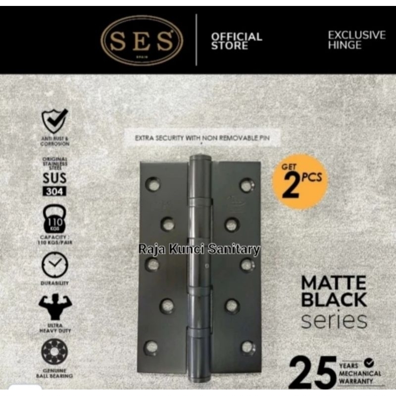 Engsel Pintu SES 6"×3.5"×5 mm×4 BB Stainless SUS 304/Engsel SES