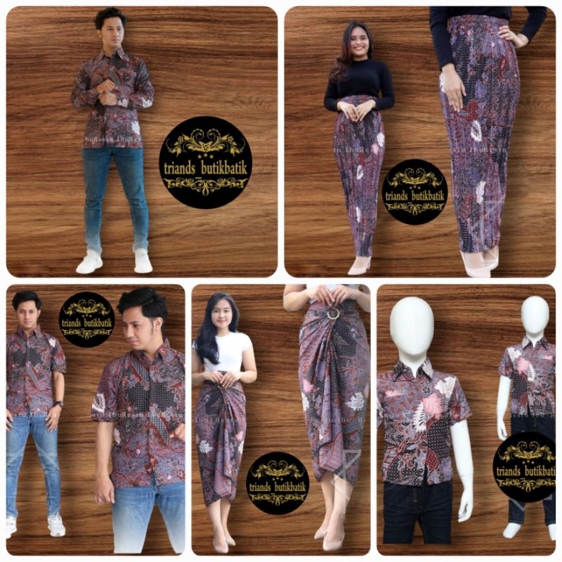 AUREL PINK COUPLE KELUARGA STELAN KEMEJA BATIK ROK PLISKET BATIK HEM BATIK ROK LILIT BATIK PREMIUM H