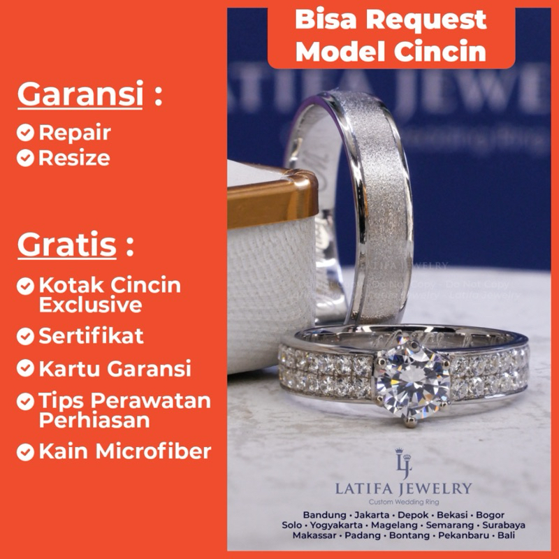 CINCIN NIKAH CEWEK EMAS PUTIH 75% DAN COWOK PLATINUM 5% BERGARANSI GRATIS TULIS UKIRNAMA MODEL CUSTO