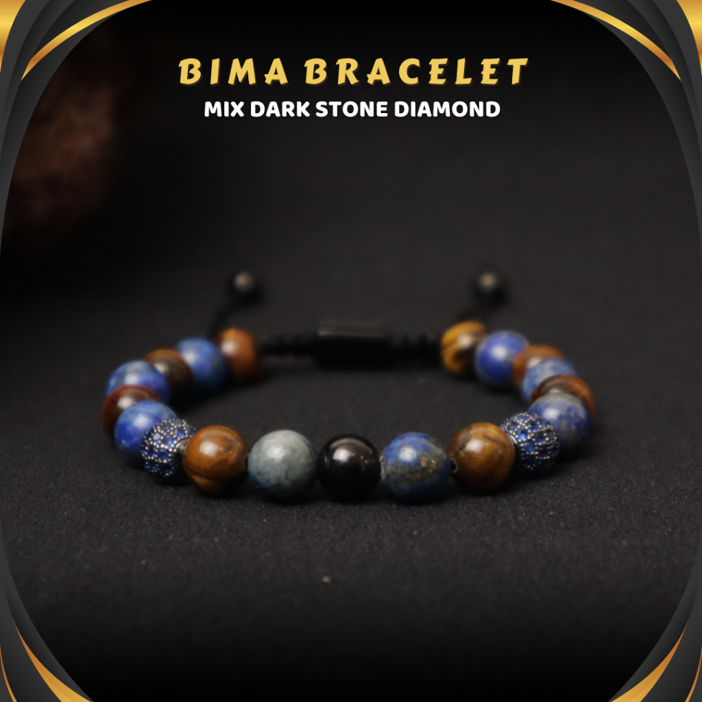 Gelang Pria Wanita Cowok Cewek Keren Aesthetic Serut Tali Hitam Batu Kristal Mix Tiger Eye ASLI Orig