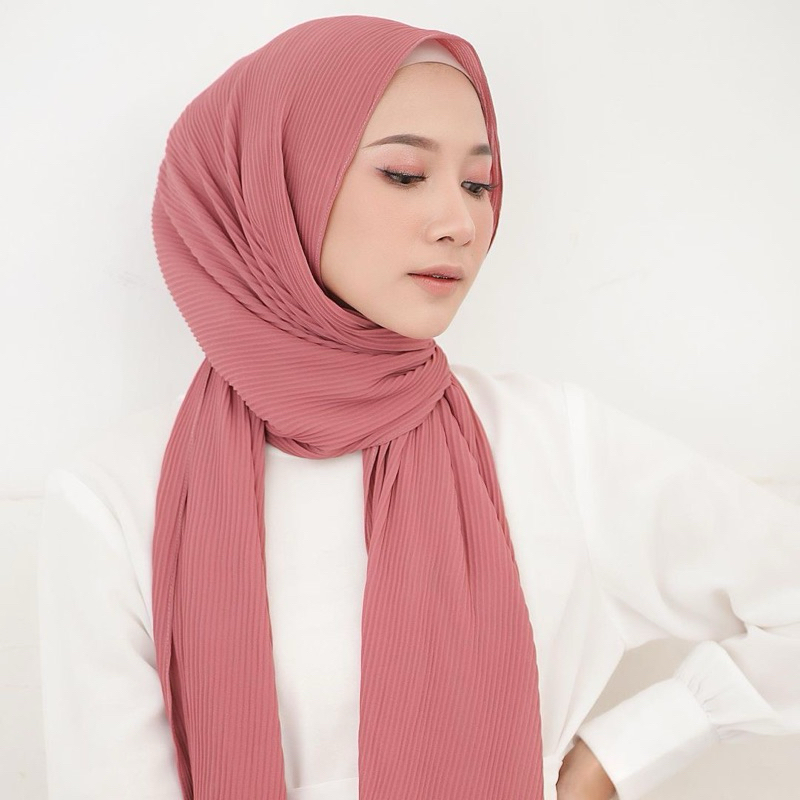 Premium pleated shawl pashmina plisket flowy cerutti babydoll syarii hijab lebaran gamis jilbab