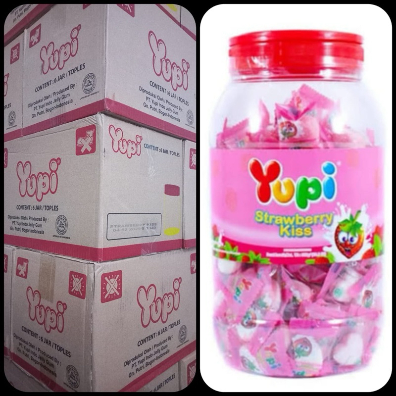 

( 1 dus isi 6 toples ) Yupi Pink StrawberryKiss / permen Yupi 1 karton/dus