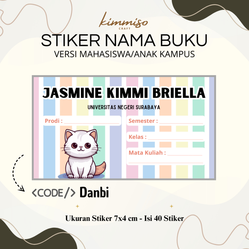 

[Kimmiso] Isi 40 Pcs Stiker Nama Buku Versi Mahasiswa - DANBI