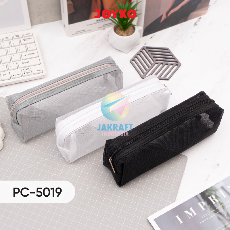 

(1 Pcs) Tempat Pensil Plastik Jaring Resleting Besi JOYKO PC-5019 Monokrom Putih White / Hitam Black / Abu-abu Grey Plastic Mesh Material Metal Zipper Pen Pencil Soft Case Warna Monochrome Lengkap