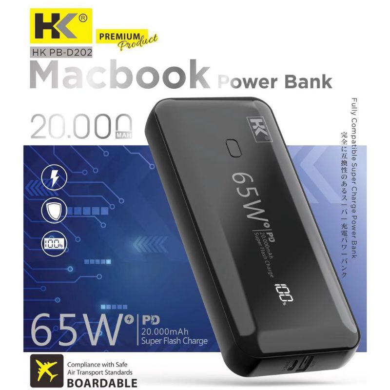 power Bank HK D202 20000mAh PD 65W + Kabel Data C to C