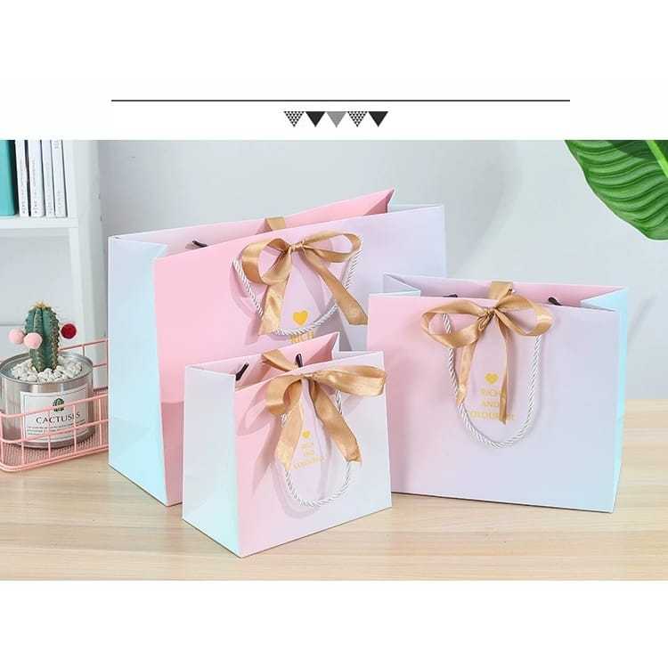 

[1 PCS] Paper Bag Marble 2 Ribbon Handle Rich and Colourful Warna Rainbow FREE Pita Emas atau Silver