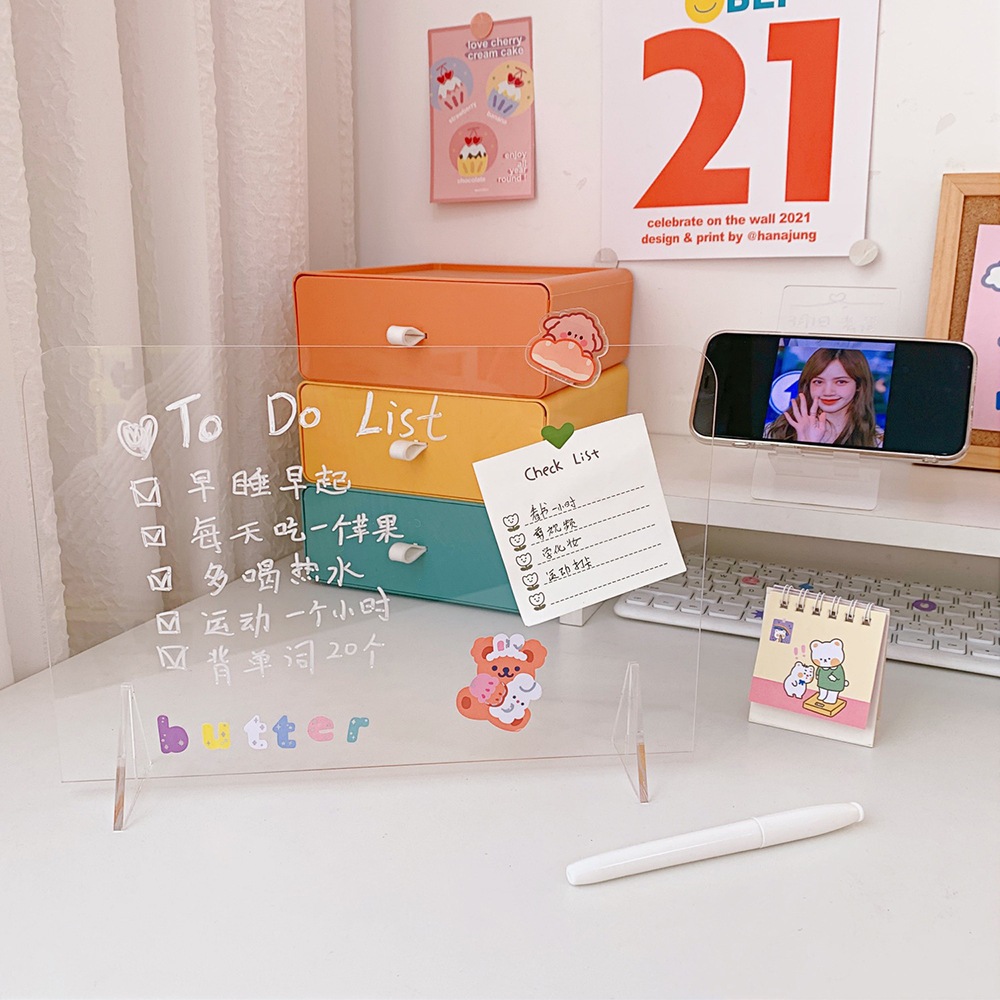 𝐙17 Acrylic To Do List Korea Style Clear Acrylic Planner Board Stand / akrilik tulis berdiri / Stand