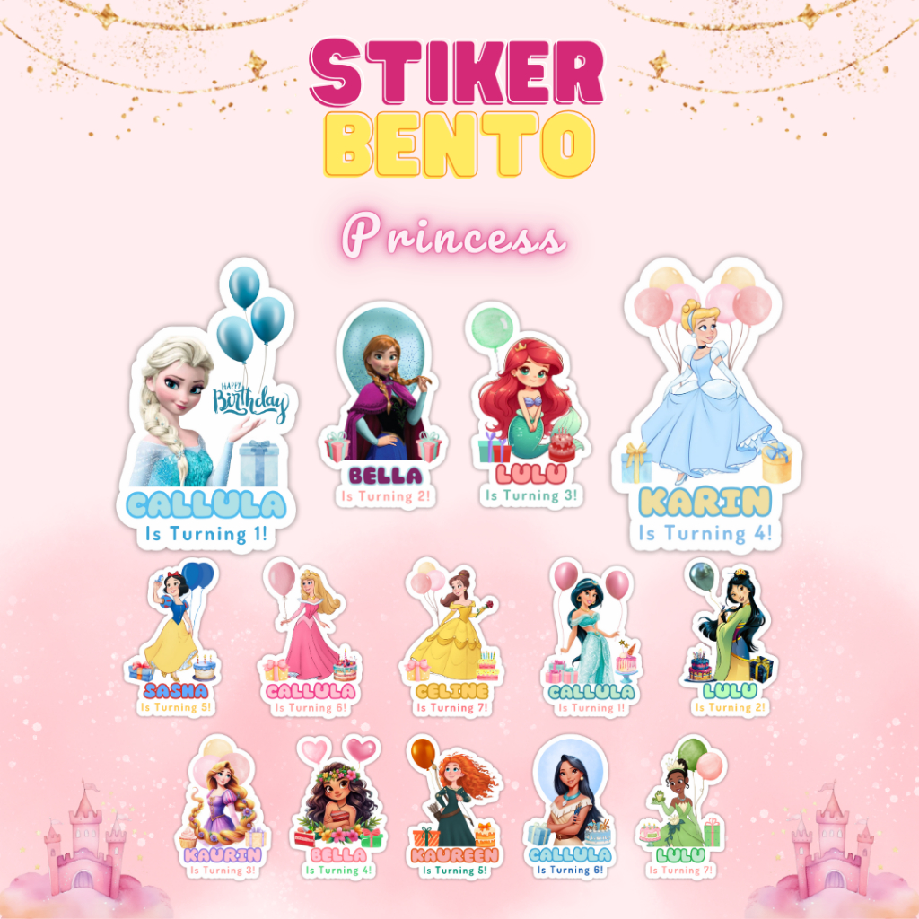 

[Princess] Cetak Sticker Bento Happy Birthday Custom Sticker Bento Birthday Anak I Label Sticker Bento Birthday Custom Tema