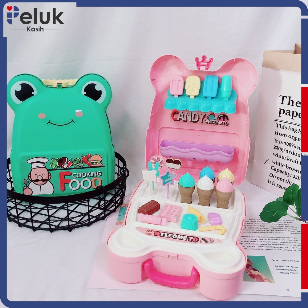 Mainan Set Kitchen Tas Ransel Anak / Mainan Masak Masakan Wastafel / Set Ice Cream Maker Portable Pe