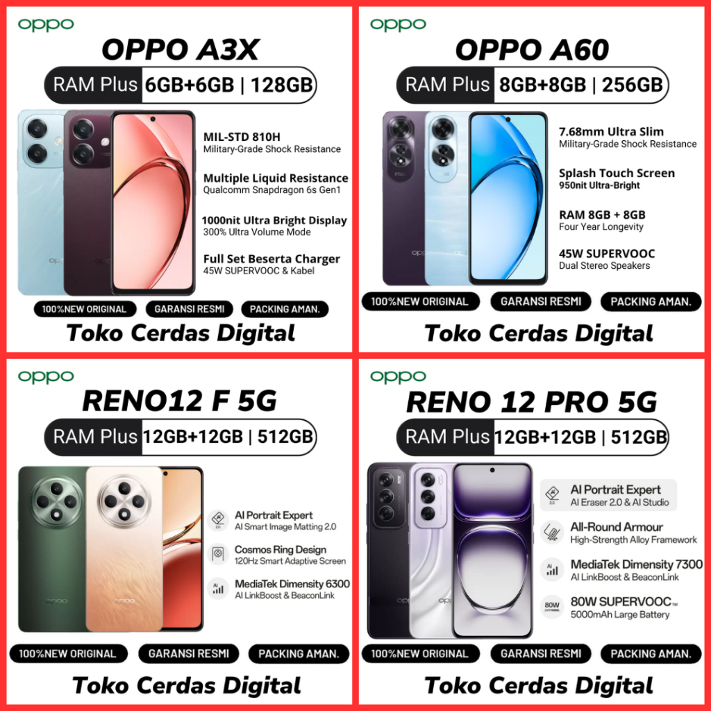 OPPO TERBARU RENO 12F | A3X  | A60 | A18 | A38 | Reno12f  | Reno12 F 4G | Reno 12 F 5G | Reno11 Pro 