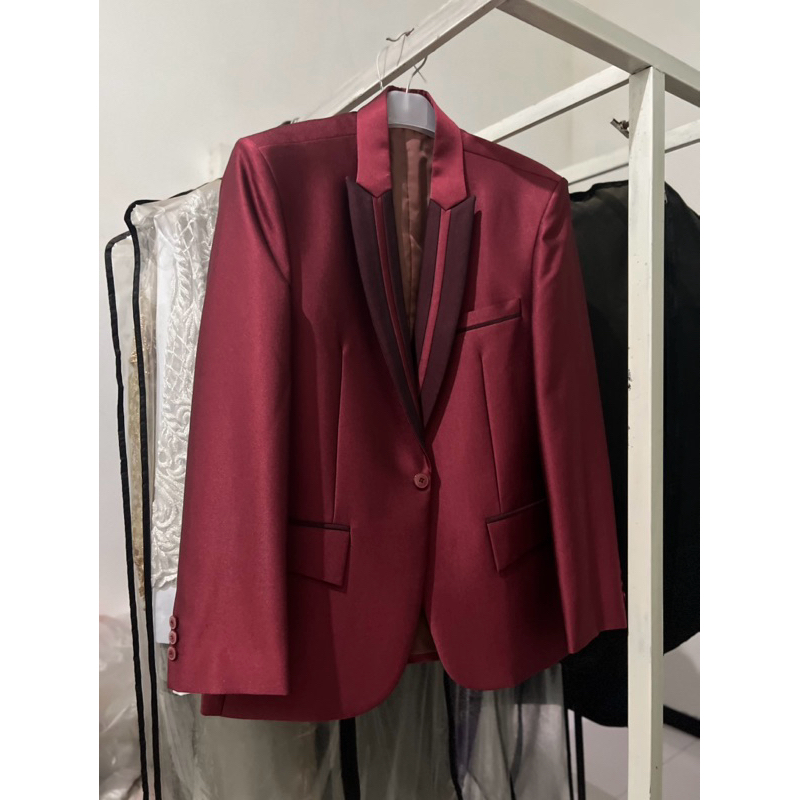 jas pengantin pria silver maroon abutua