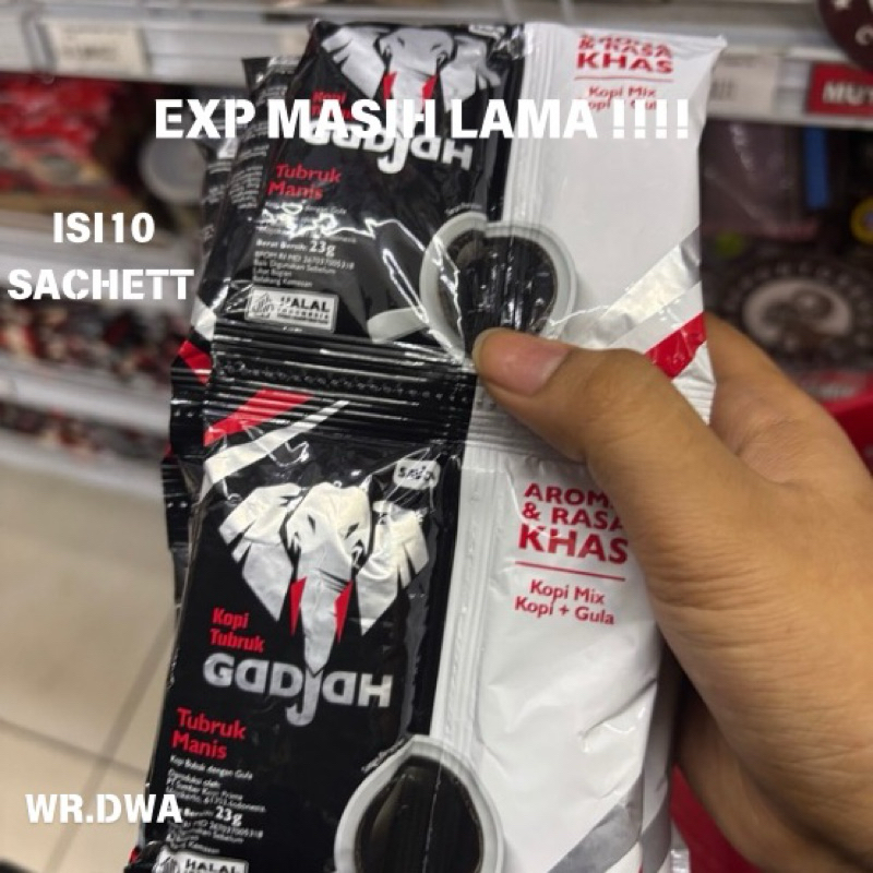 

kopi tubruk gadjah plus gula terpisah 1 renceng isi 10