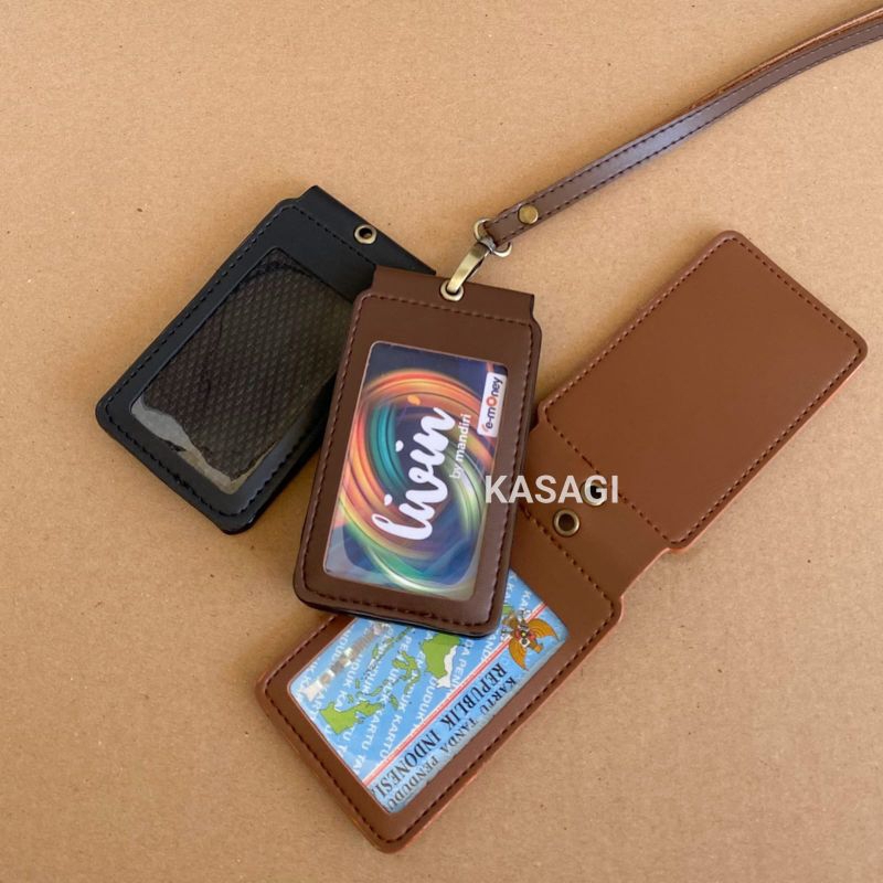 

ID Card Holder Magnet Lanyard Nametag Holder Kulit Flip 2 sisi | MM1