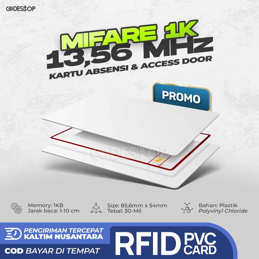 

Kartu RFID Mifare 13.56 MHz 1K HF ISO IEC14443A EL-MF1A-CNF Akses Read Only ID Card Printer