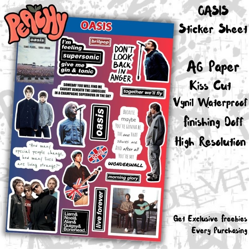 

Oasis Sticker Pack | Sticker Vynil | sticker Waterproof | sticker sheet | sticker band | sticker tumbler | stiker anti air | sticker music | sticker HP laptop | sticker murah | sticker aesthetic | sticker helm | kiss cut | sticker A6 | premium | skena