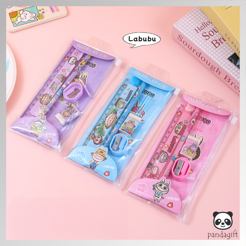 

5in1 Pensil Set Alat Tulis Anak Lucu / Study Set Penghapus Untuk Tempat Pensil Buku Tulis - GG0415