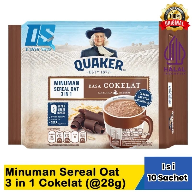 

Quaker 3In1 Cokelat Minuman Sereal Oat Renceng Isi (28g × 10 Sachet)