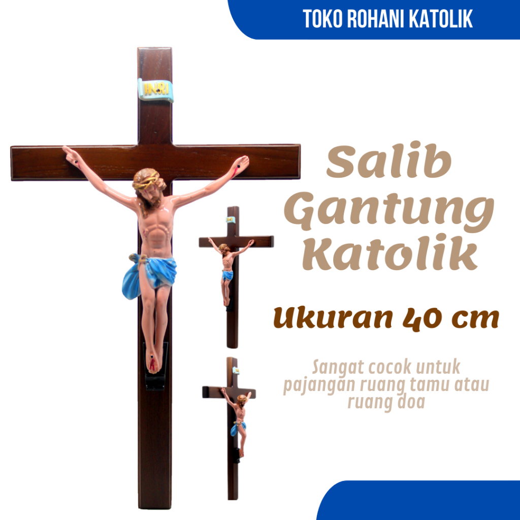 SALIB DINDING KATOLIK 40 CM (KARUNIA) UKURAN BESAR / SALIB GANTUNG KATOLIK / KAYU SALIP