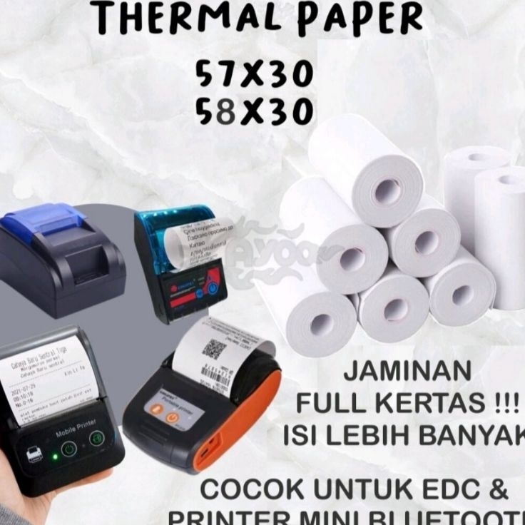 

Paling Update Kertas kasir thermal 5758x3mm full tanpa tulang paket 1 pcs