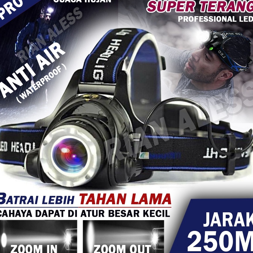 Model Trending  Senter Led Kepala Super Terang Anti Air Waterproof Lampu Senter Sentar Kepala Led Pa