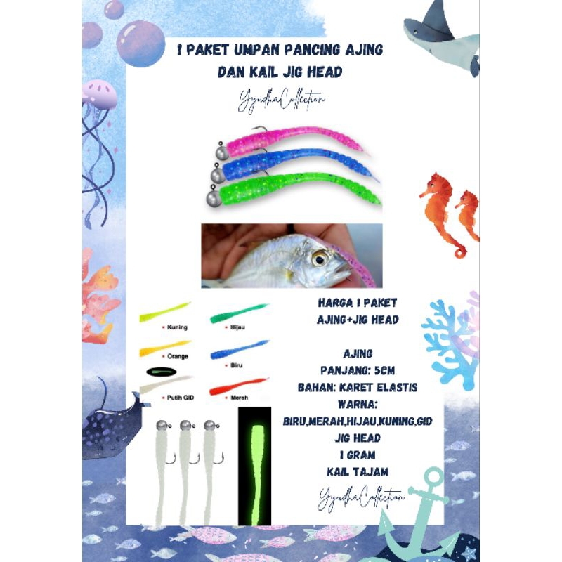 1 Umpan + 1 Kail Umpan Pancing Softlure Ajing+Jig Head
