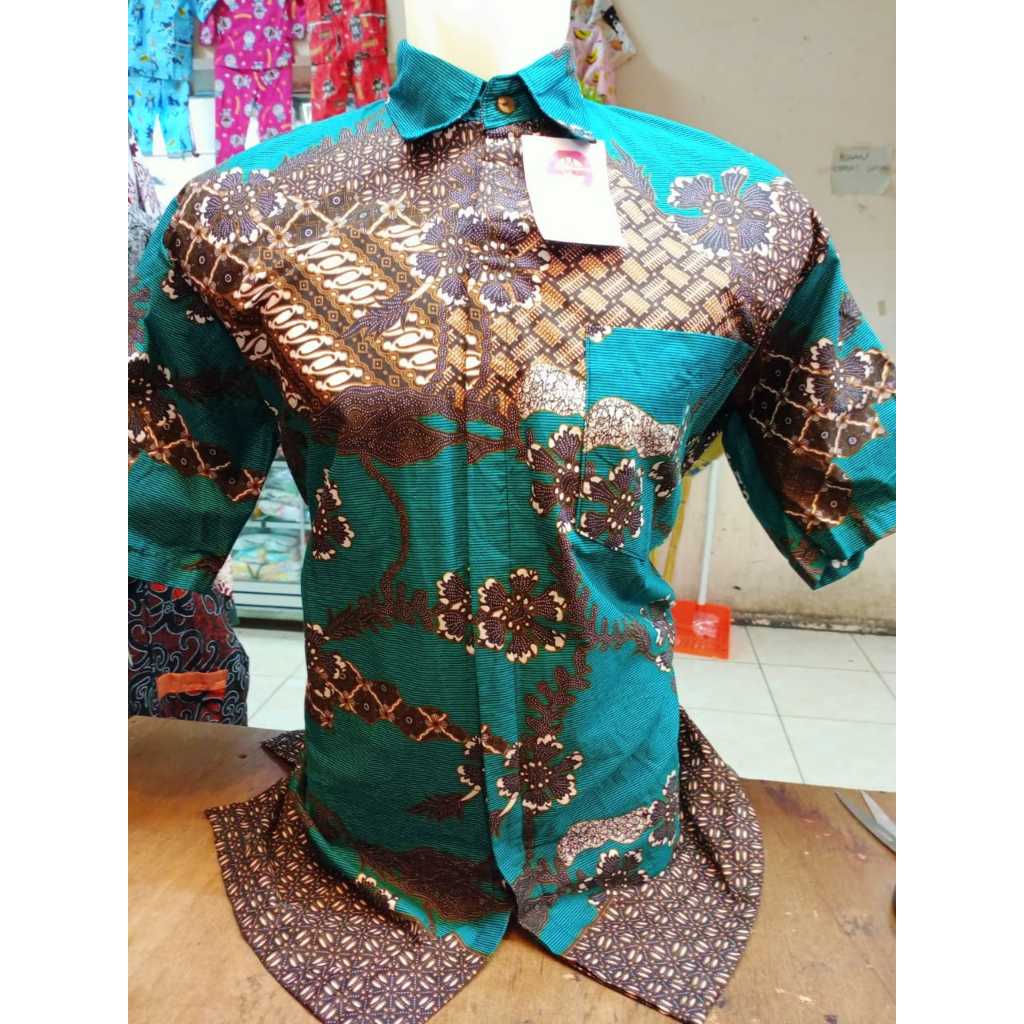 KEMEJA BATIK JUMBO HIJAU LD 140 LD 150 LD 160 (Pree Order)