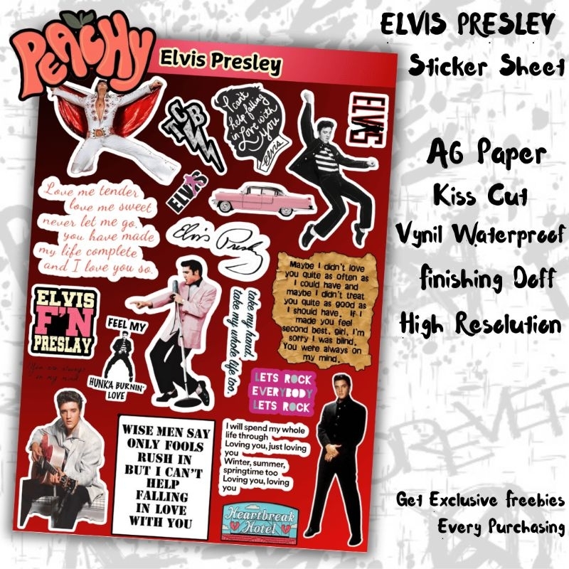 

Elvis Presley Sticker Pack | Sticker Vynil | sticker Waterproof | sticker sheet | sticker band | sticker tumbler | stiker anti air | sticker music | sticker HP laptop | sticker murah | sticker aesthetic | sticker helm | kiss cut | sticker A6 | vintage