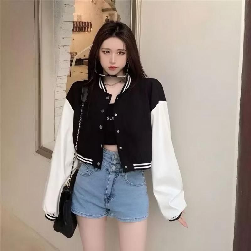 Jacket Baseball Wanita Comby - Jacket Baseball Crop Wanita Casual Varsity