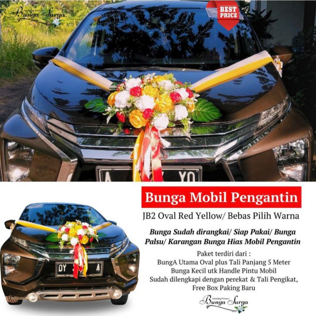 Bunga Mobil Pengantin Red Yellow Oval Besar / Karangan Bunga Mobil Pernikahan/ Bouquet wedding / Bun