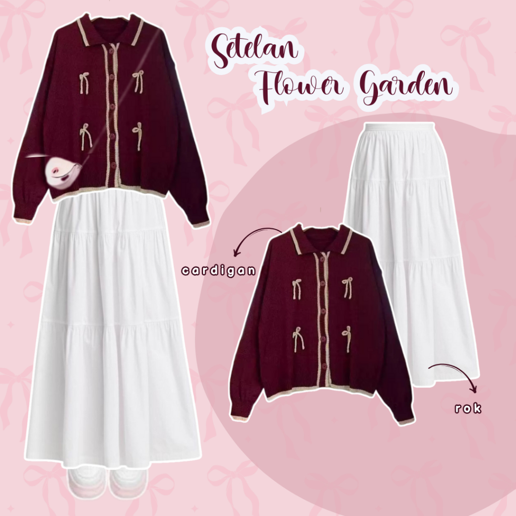 One Set OOTD Korean Style ( Cardigan Rajut - Rok Susun ) Setelan Wanita Kekinian - LS045