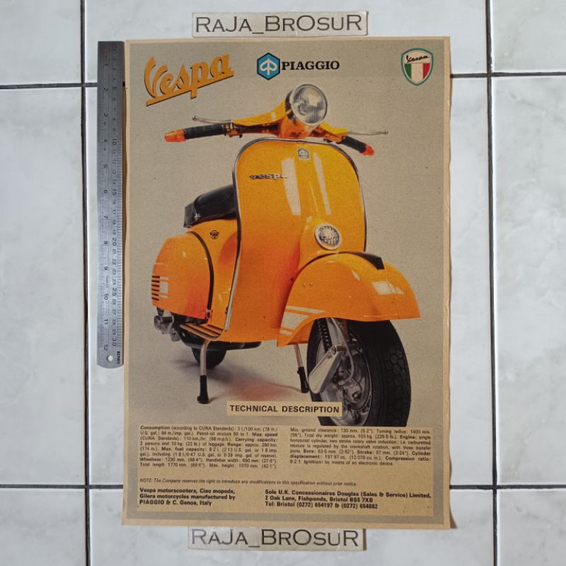 Poster brosur katalog iklan jumbo jadul lawas Piaggio Vespa Rally 200 2tak 2T 1974