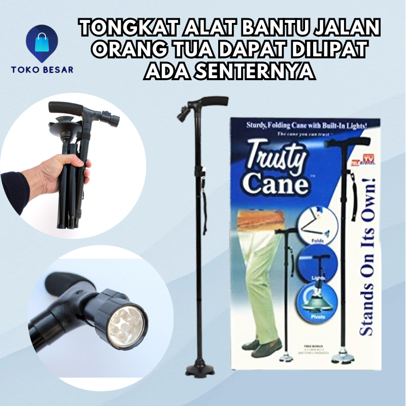 Tongkat Jalan Kaki 4 Lipat Tongkat Jalan Duduk Lansia - Trusty Cane