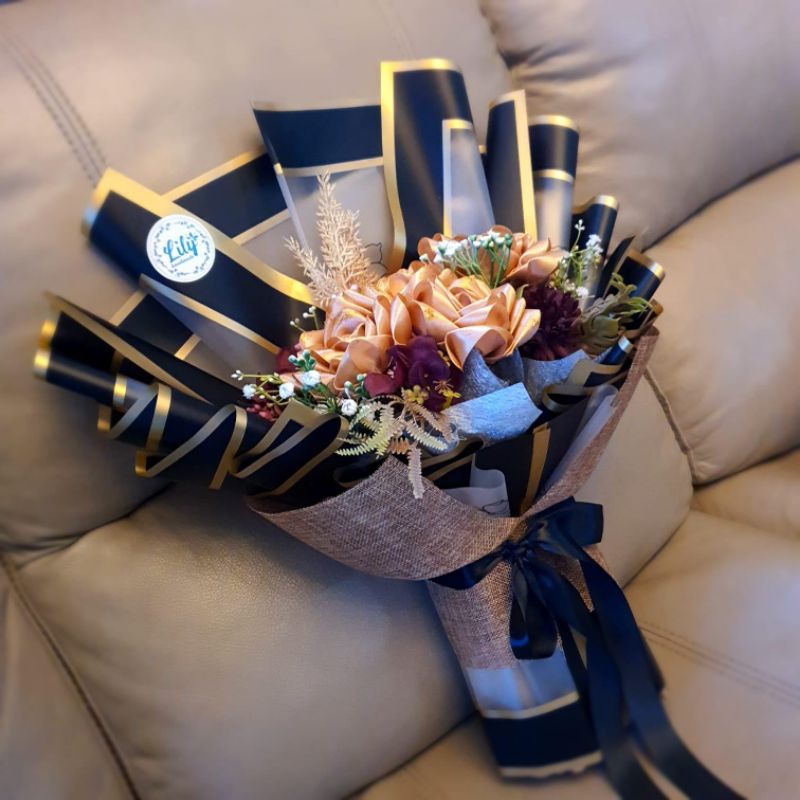 BUKET BUNGA PITA SATIN / BUKET BUNGA PALSU / BUKET BUNGA PITA SATIN MEWAH