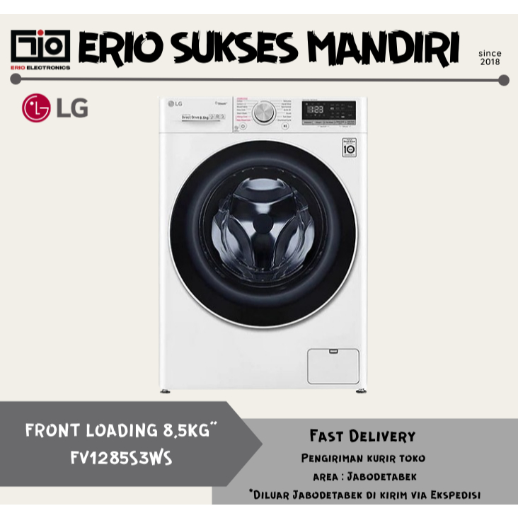 LG FV1285S3WS MESIN CUCI LG 8.5kg, FRONT LOADING AI DD DENGAN STEAM FV1285S3WS FV1285 1285S3WS