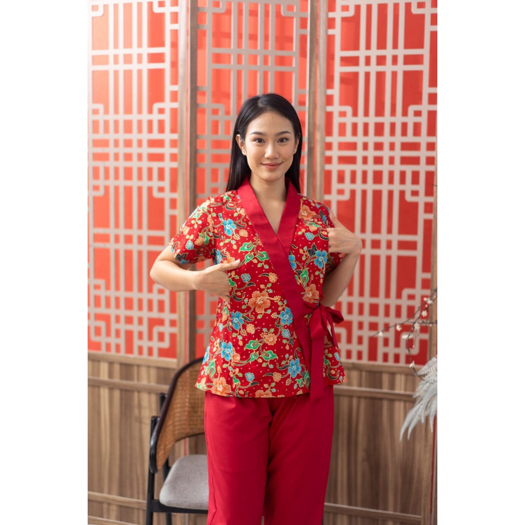 MATERNEL Baju hamil busui Kimono & Ashley set batik - Bukaan busui kanan kiri