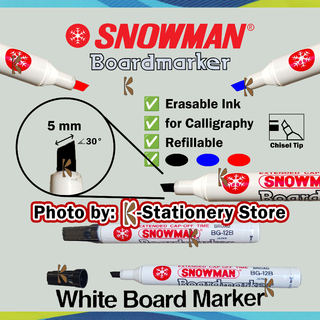 

[ Non - Permanent ] Snowman Spidol Papan Tulis Kaligrafi Original – Chisel Tip / Ujung Miring