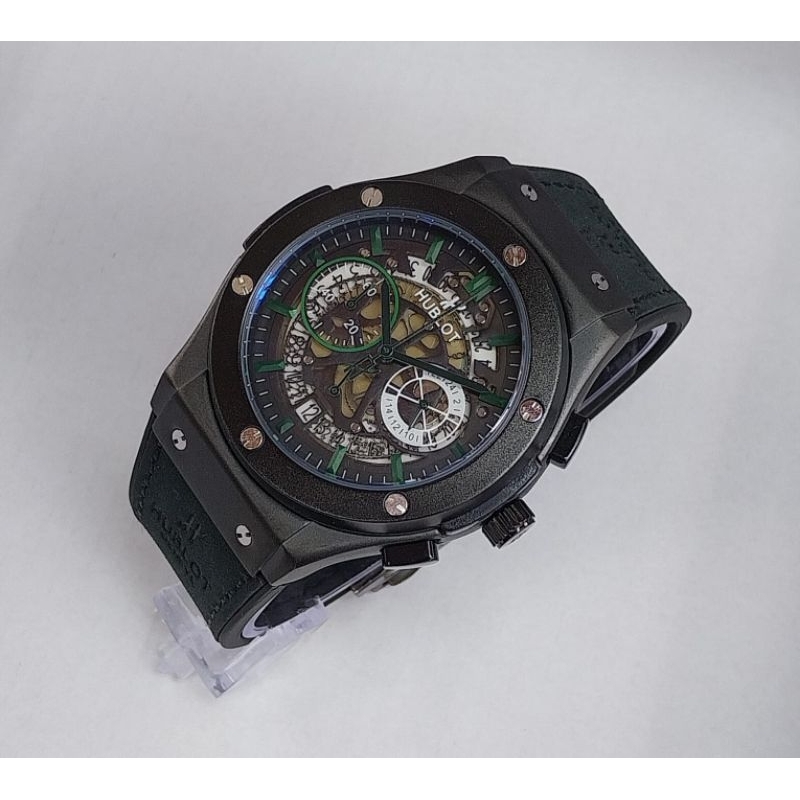 Jam Tangan Hublot Chrono Leather Rubber Super black Jam Tangan Pria