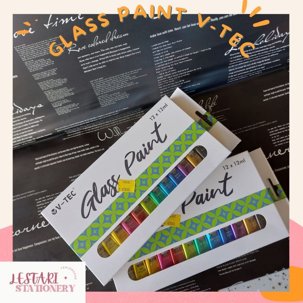 

V-tec Glass Paint 12 Warna | Cat Warna V-tec 12ml | Cat Kaca | Lestari Stationery